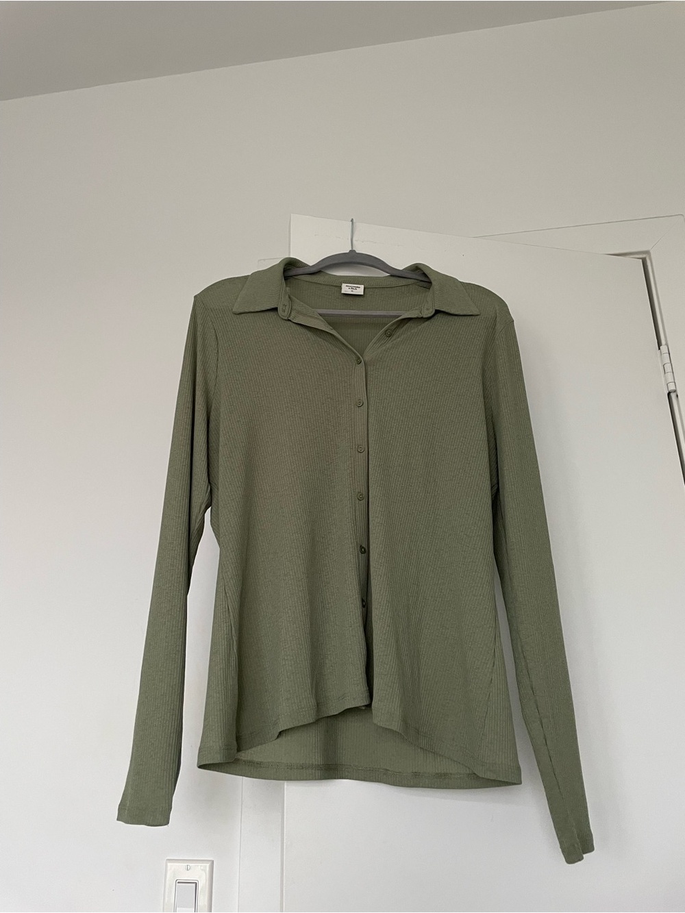 Abercrombie & Fitch Green Ribbed Mesh Button-Up Top